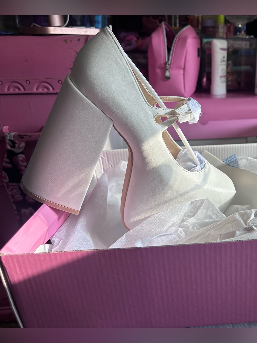 Sugar Thrillz White Platform Mary Jane Chunky Heels - Picture 2 of 6